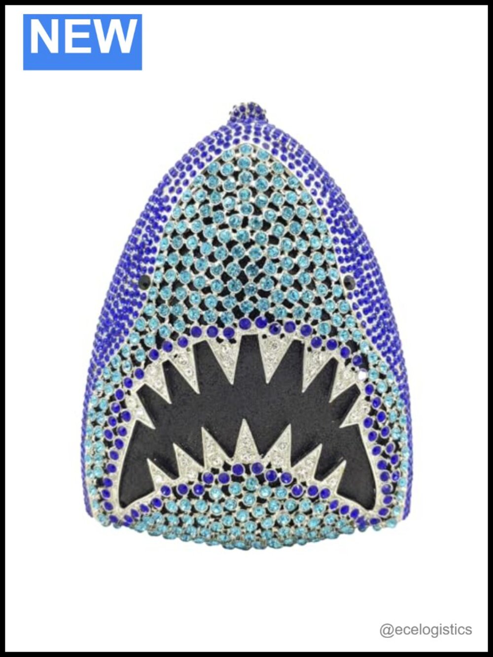 3D Shark Head Crystal Clutch Evening Bag Rhinestone Party Purse